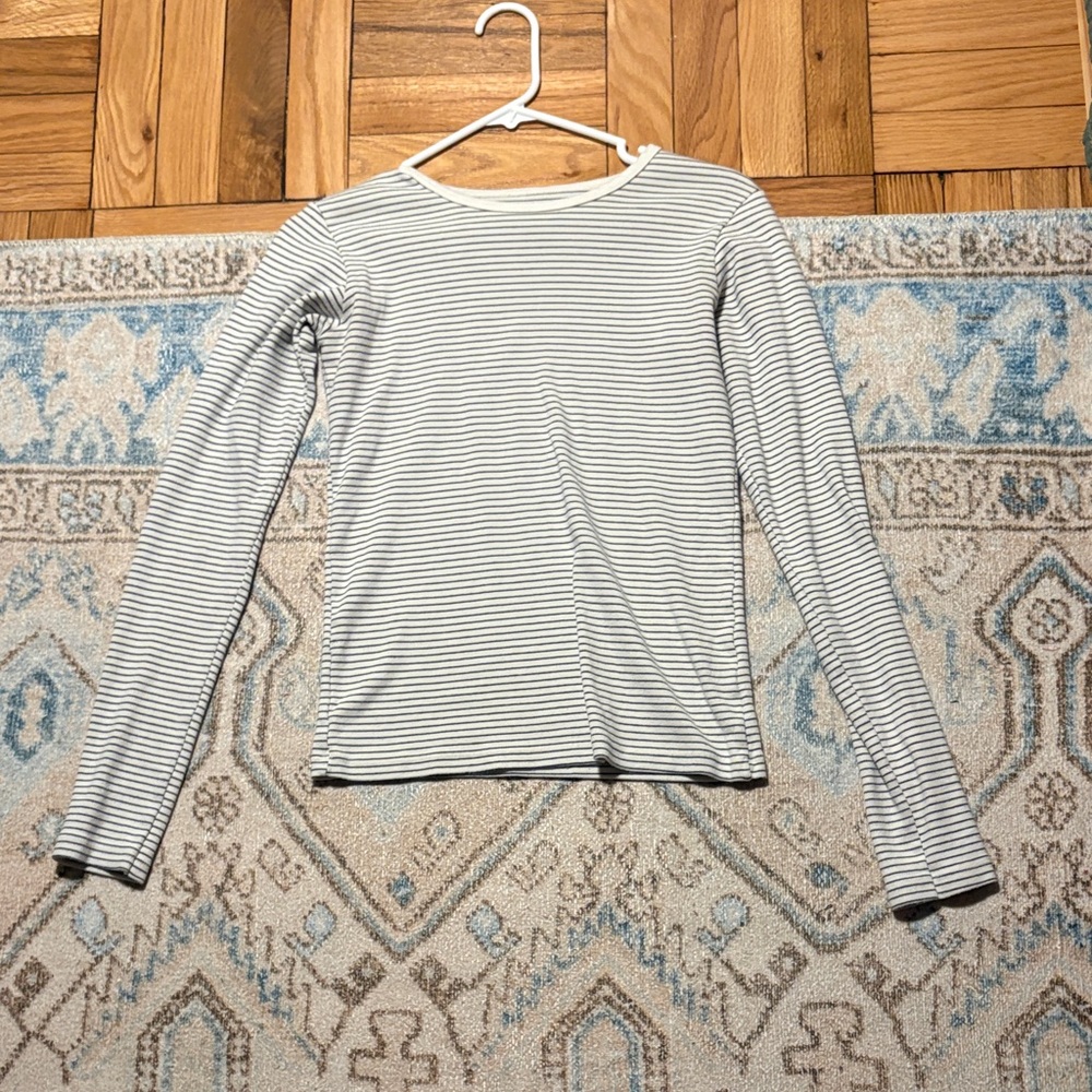 Striped Brandy mellville  Long-Sleeve Crewneck Top - White and Black